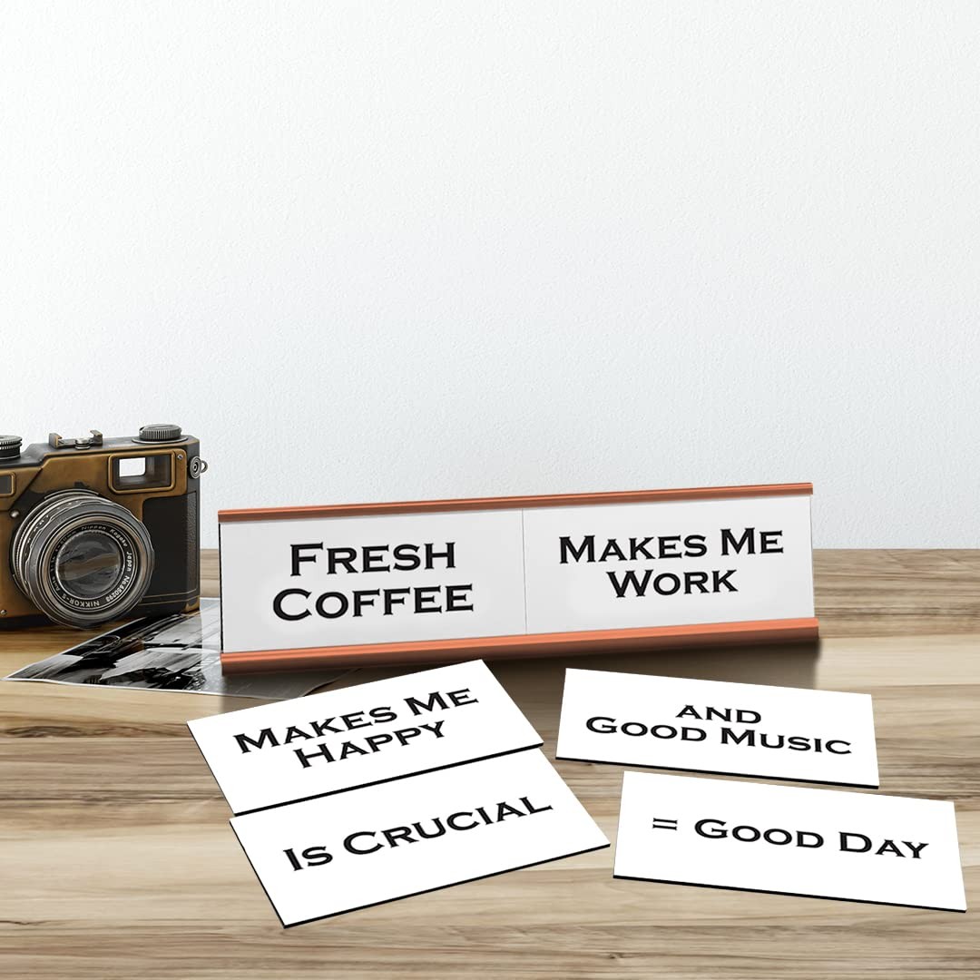 Fresh Coffee, Word Play Nameplate, Rose Gold Desk Sign, 6 Tiles (2 x 8″)