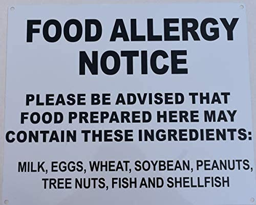 FOOD ALLERGY SIGN FOR RESTURANT (10X12 WHITE BACKGROUND, ALUMINUM)-REF24-1027