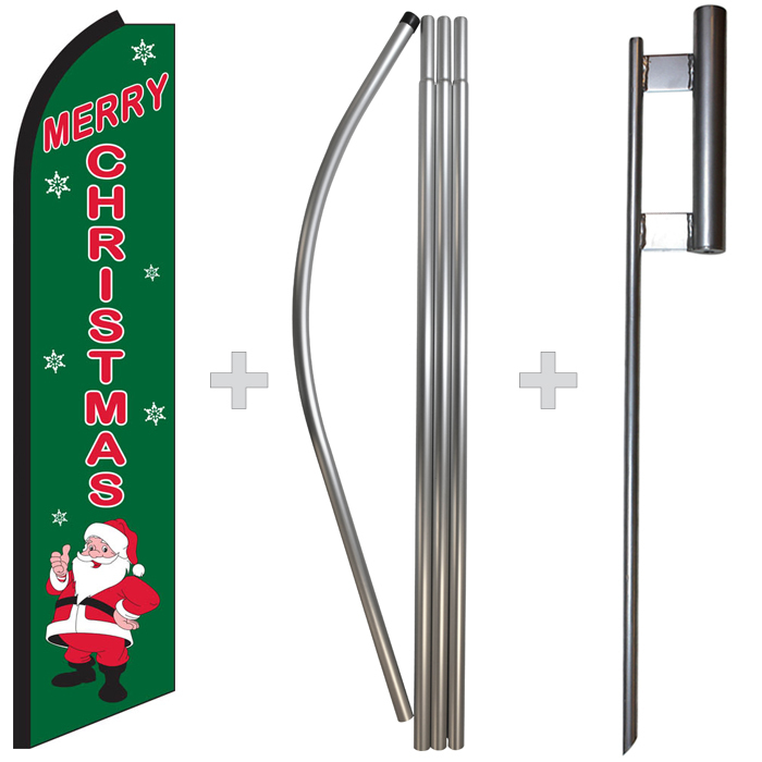 Merry Christmas 15′ Tall Swooper Flag & Pole Kit Feather Super Bow Banner