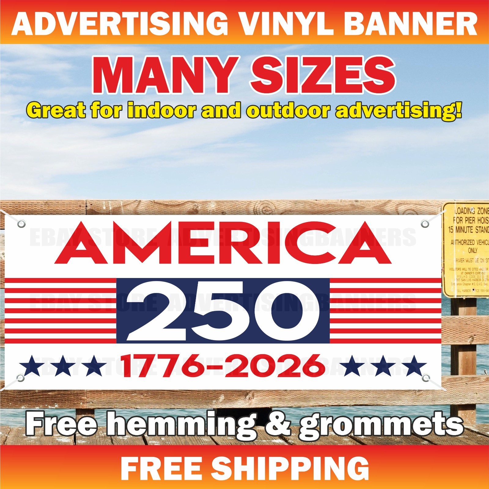 AMERICA 250 BIRTHDAY Advertising Banner Vinyl Mesh Sign 250 Years USA 1776 2026