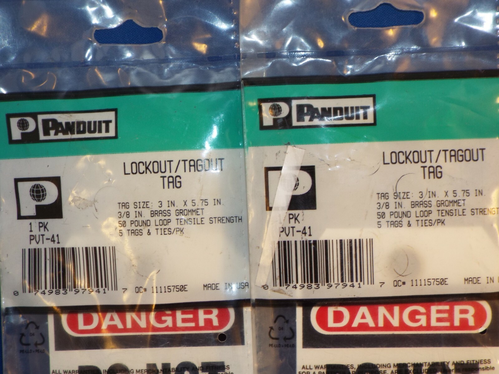 Lot of 2 Panduit PVT-41 Lockout/Tagout PLASTIC TAG