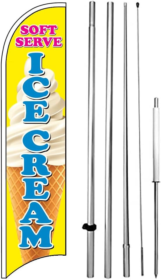SOFT SERVE ICE CREAM Windless Swooper Flag Kit 15 Ft Feather Banner Sign yb-h