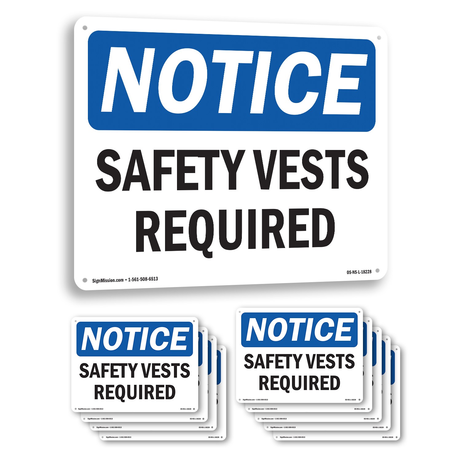 Safety Vests Required OSHA Notice Sign Metal, Plastic, Or Decal – 5 or 10 Pack