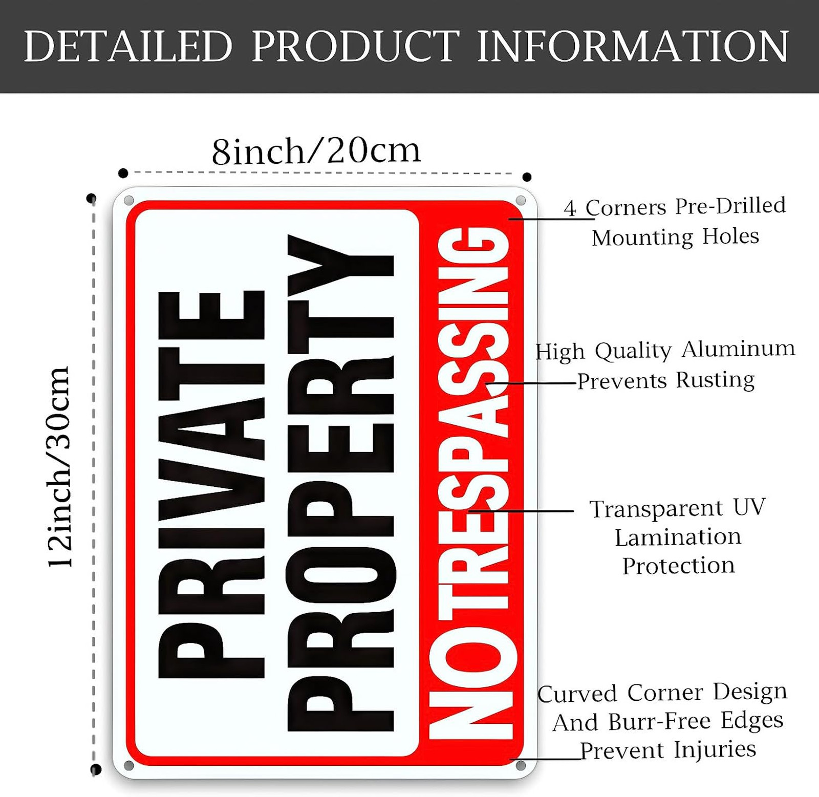 4 Pack Large No Trespassing Signs Private Property 12×8 Aluminum Reflective