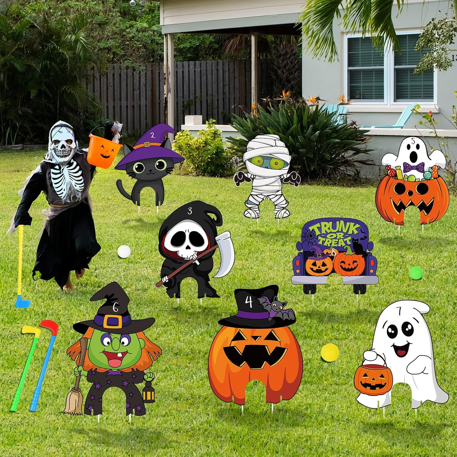 8 Pcs Large Size Halloween Mini Golf Game, Halloween Yard Sign Games for Kids Pa