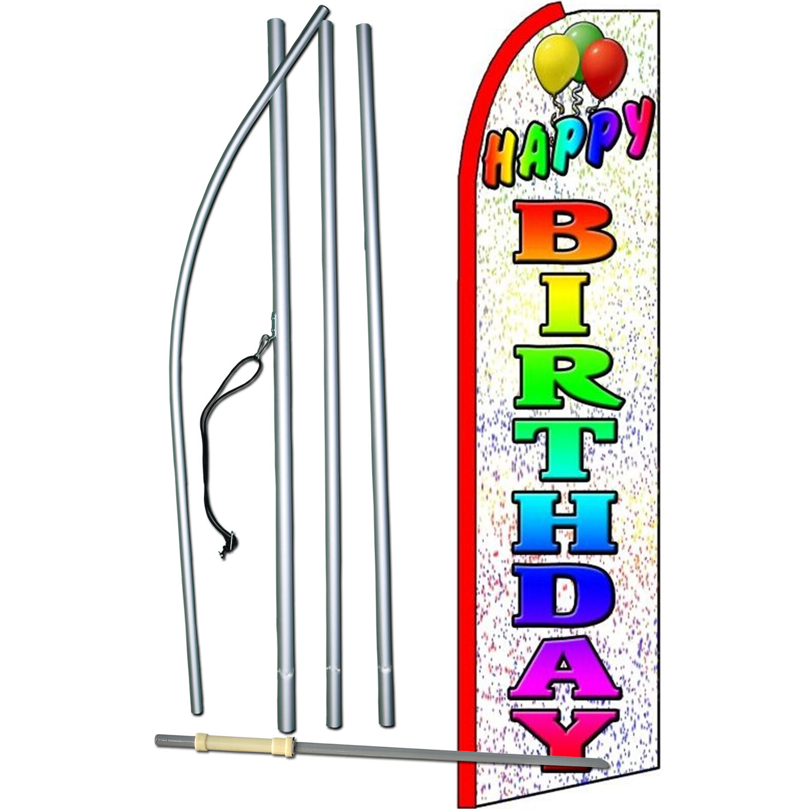 Happy Birthday Flag with Flag Pole and Spike
