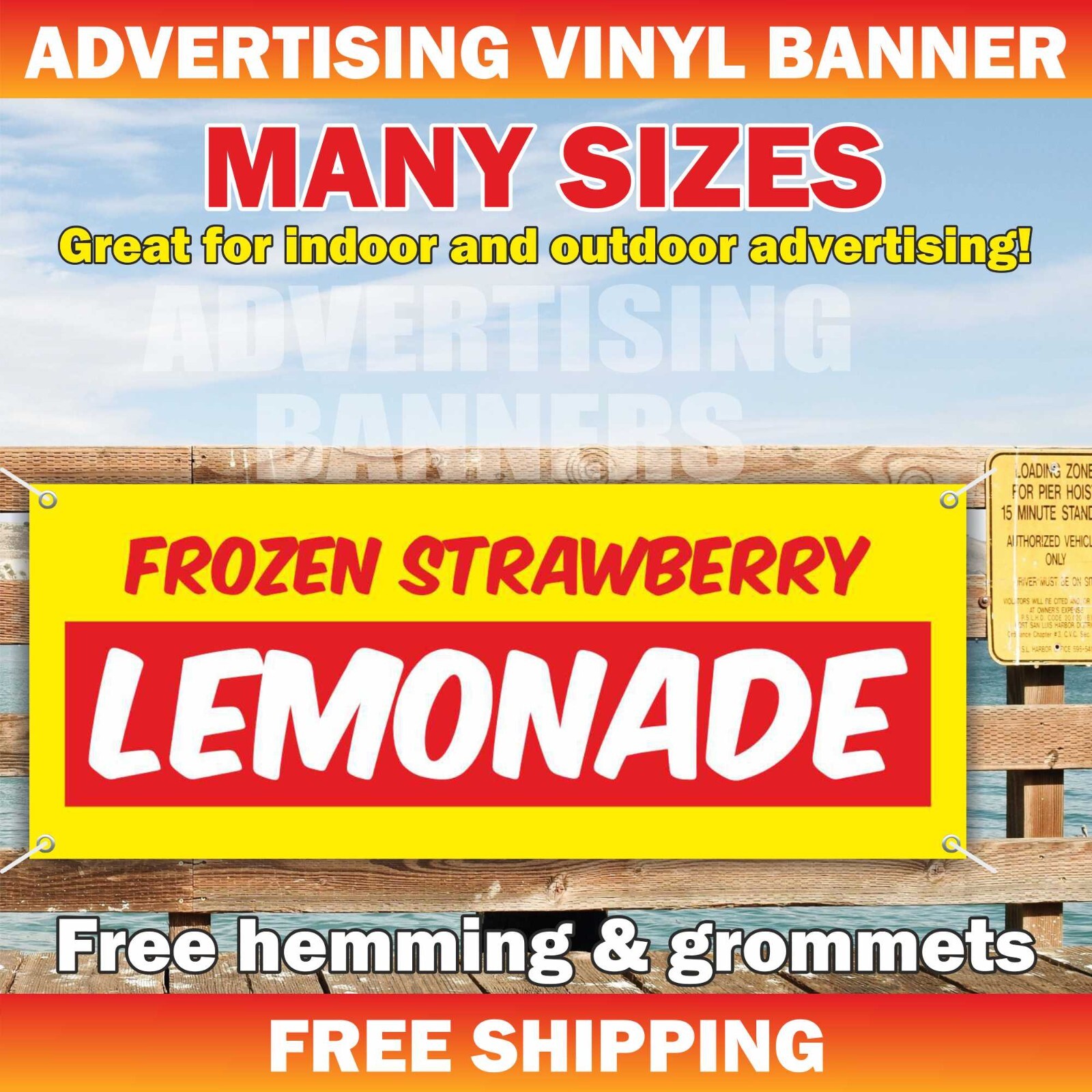 FROZEN STRAWBERRY Lemonade Advertising Banner Vinyl Mesh Sign Drink Juice Fresh