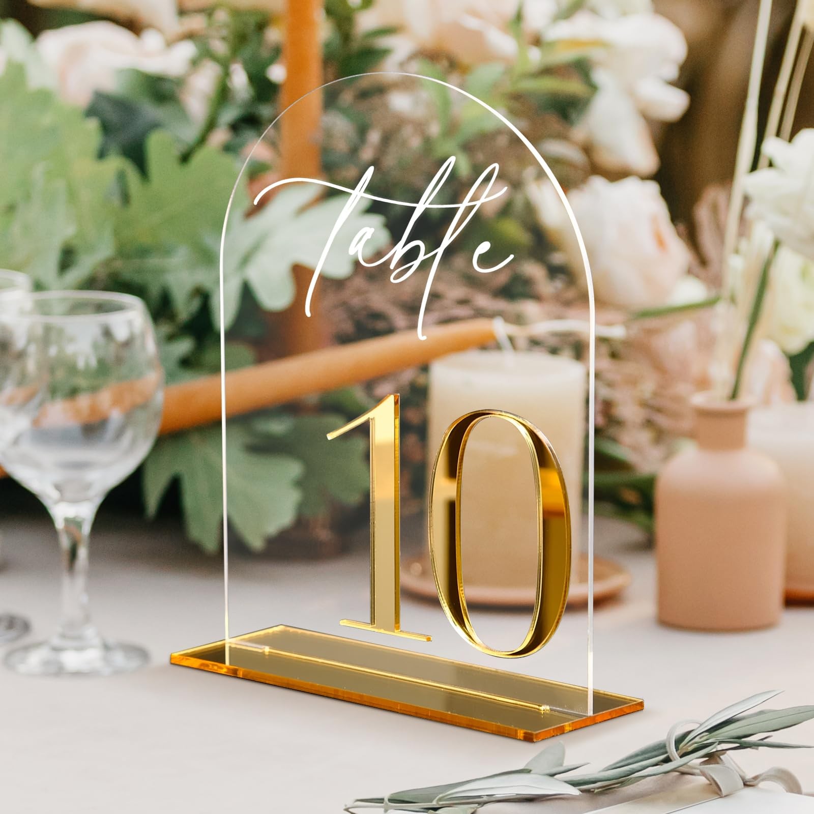 Clear Arch Wedding Table Numbers 110 Stands 5×7 Inch Acrylic Signs Gold Event