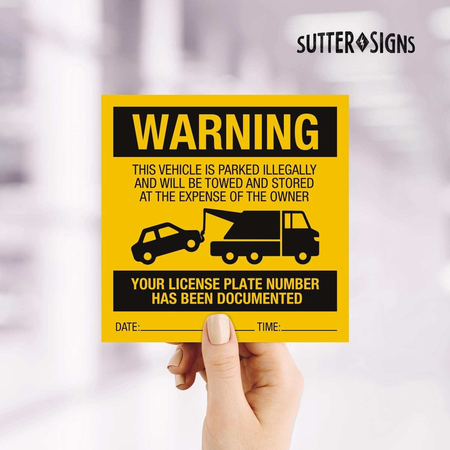 Illegally Parked Warning Stickers (Pack of 25) | Tow Away Warning Sign for Illeg