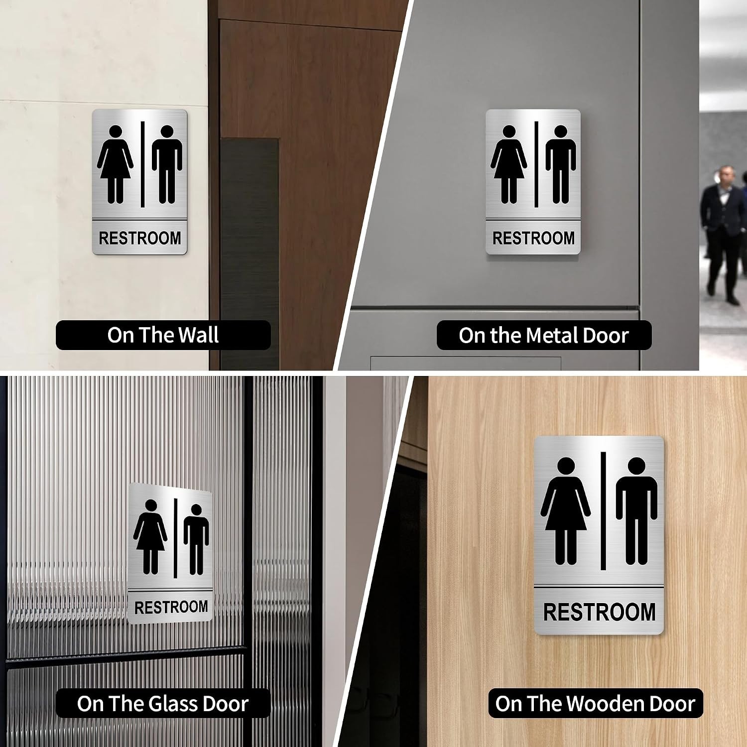 Easy Install Brushed Nickel Bathroom Signs
