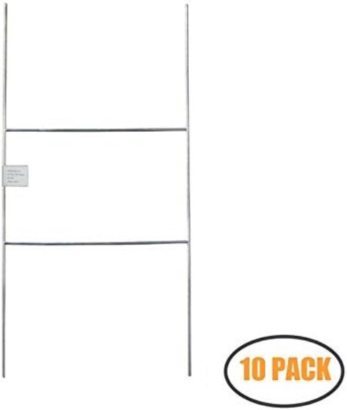 10-Pack Heavy Duty H Frame Wire Stakes – 20x10in Galvanized Sign Holders