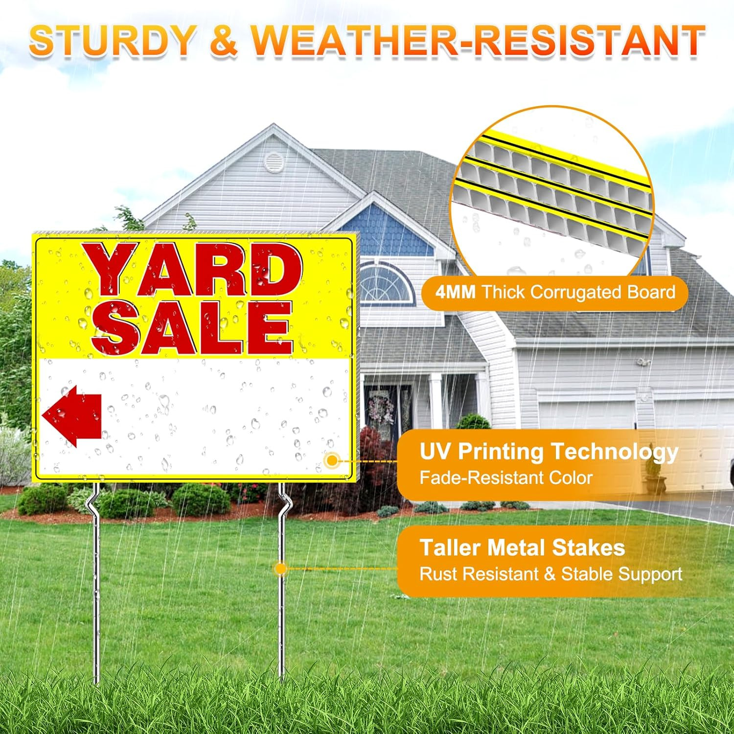 Cyrico Yard Sale Signs with Stakes, 3 Pack 17 x 13 Inch Double Sided Weatherproo