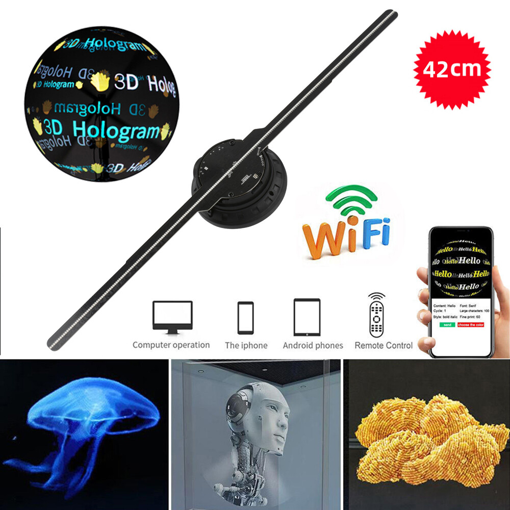 42cm WiFi 3D Holographic Projector LED Fan Hologram Advertising + Remote Control