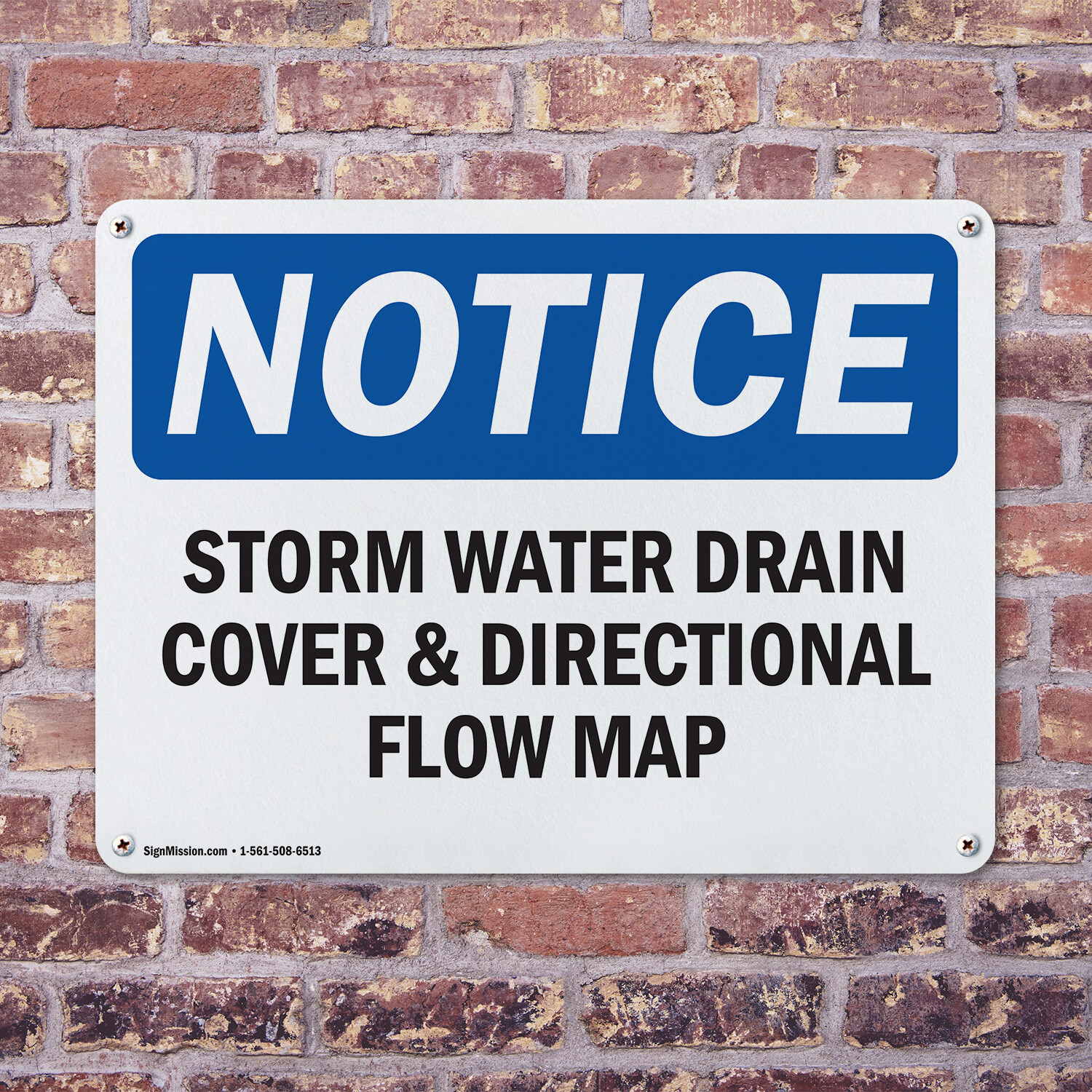 (2 Pack) Storm Water Drain Cover & Directional Flow Map OSHA Notice Sign Decal