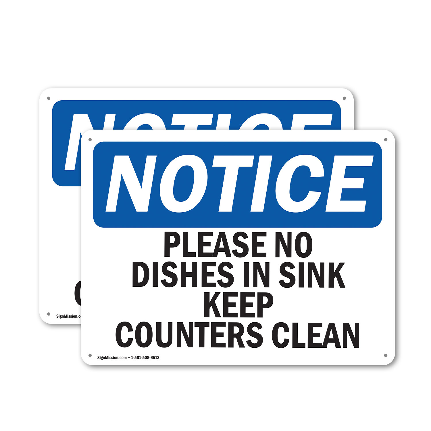 (2 Pack) Please No Dishes In Sink Keep Counters Clean OSHA Notice Sign Decal