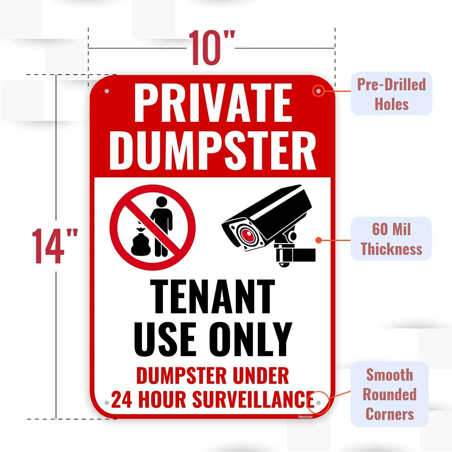 1PC Private Dumpster Sign, 14 X 10 Inches – Aluminum – No Dumping Private Proper
