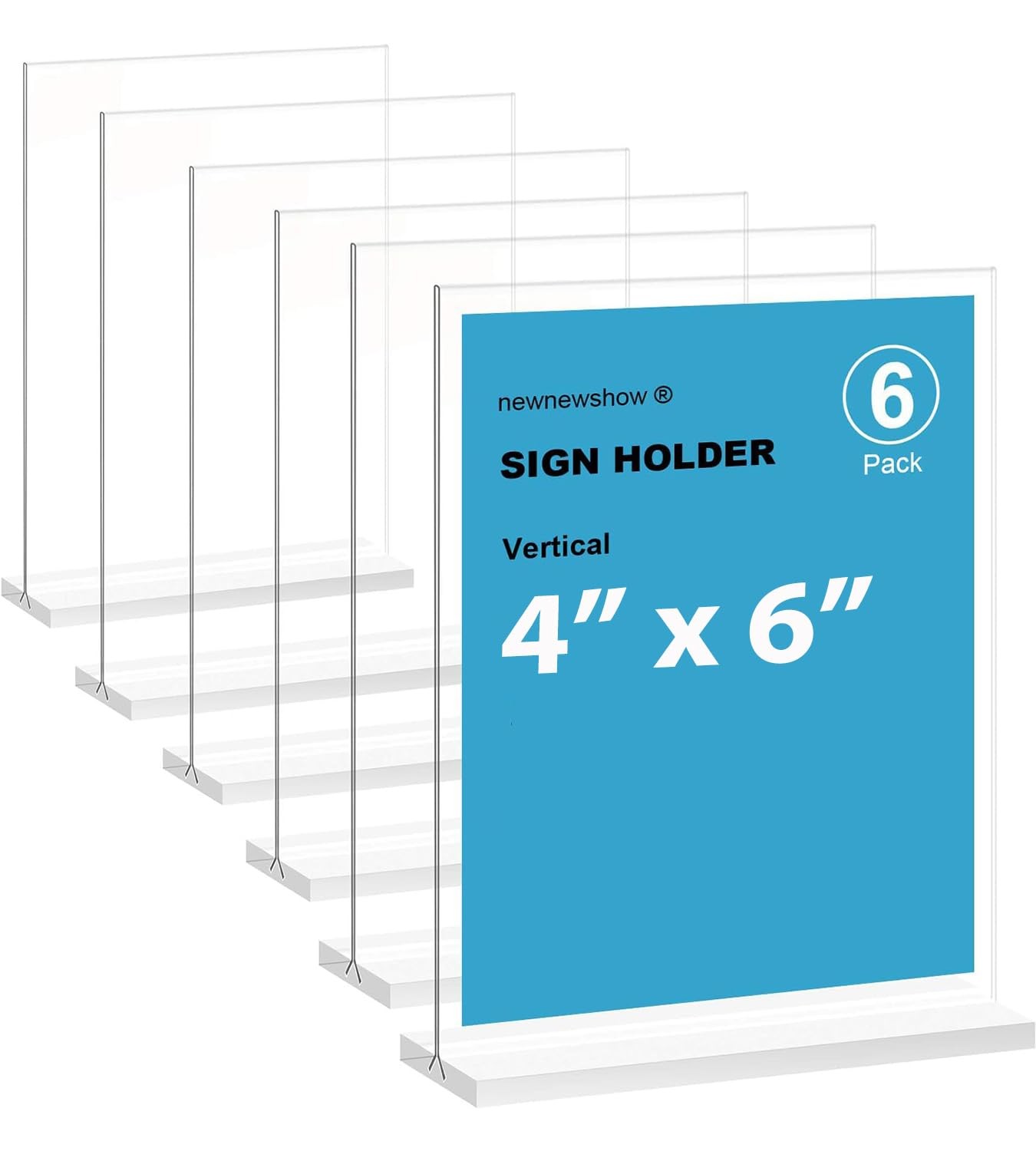 newnewshow 4×6 Inch Clear Acrylic Sign Holder, Display Stand, 6pack, clear