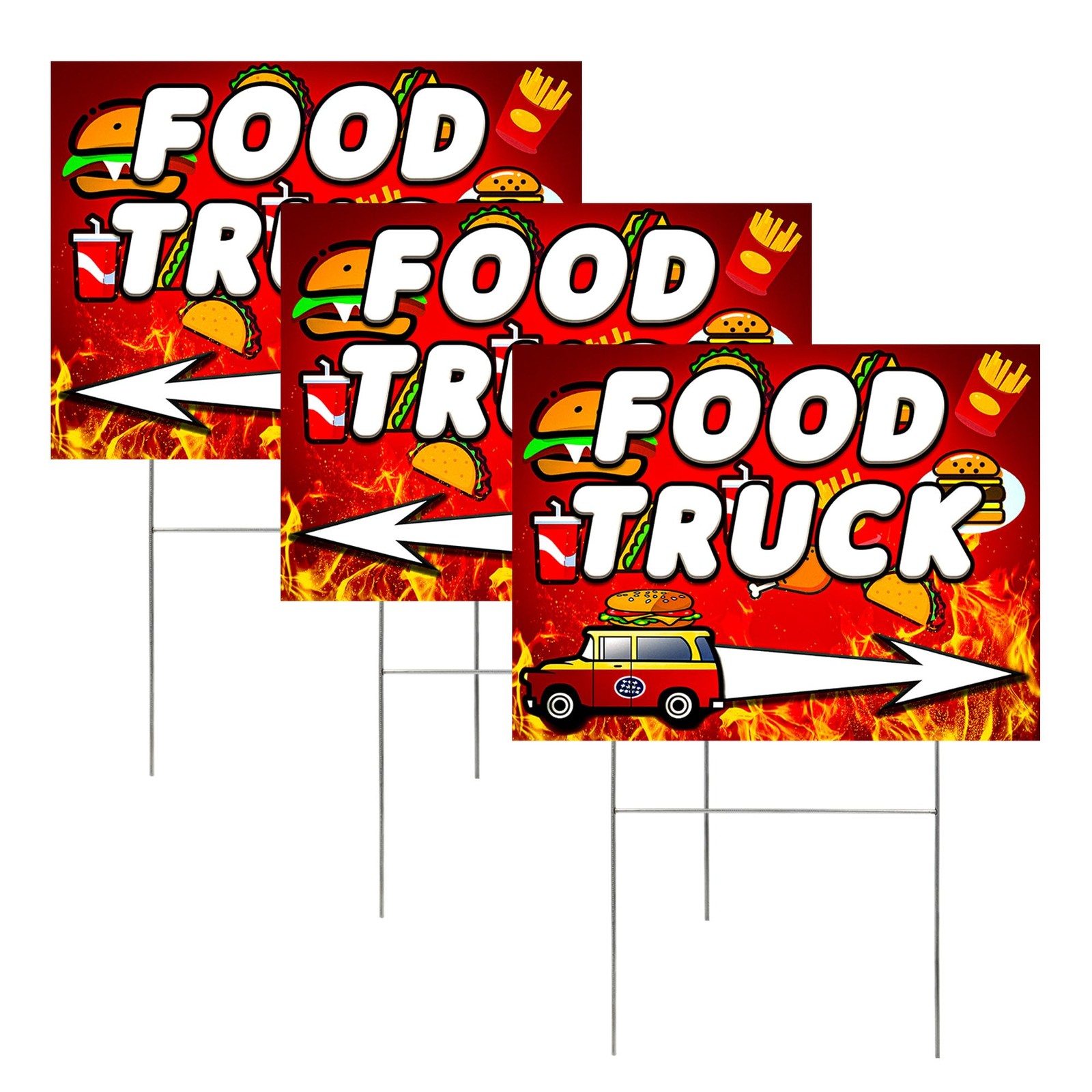 3 Pack Food Truck Signs Double-Sided Yard Signs