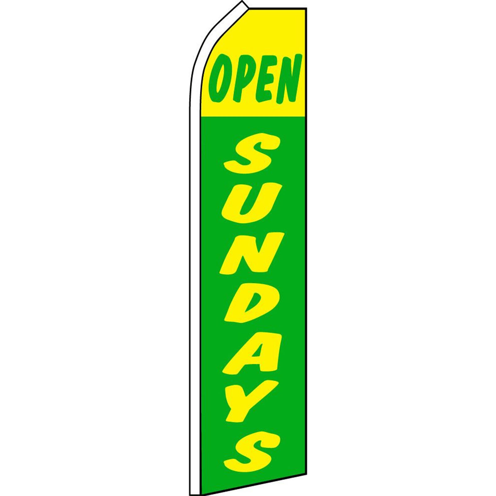 Open Sundays Green 2 1/2 ft X 11 1/2 ft Swooper Flag (Hardware Sold Separately)