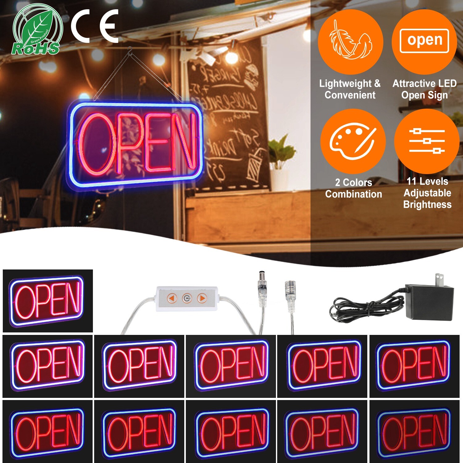LED Open Sign 16.5×9.1in Business Neon Open Sign Advertisement Board Adjustable