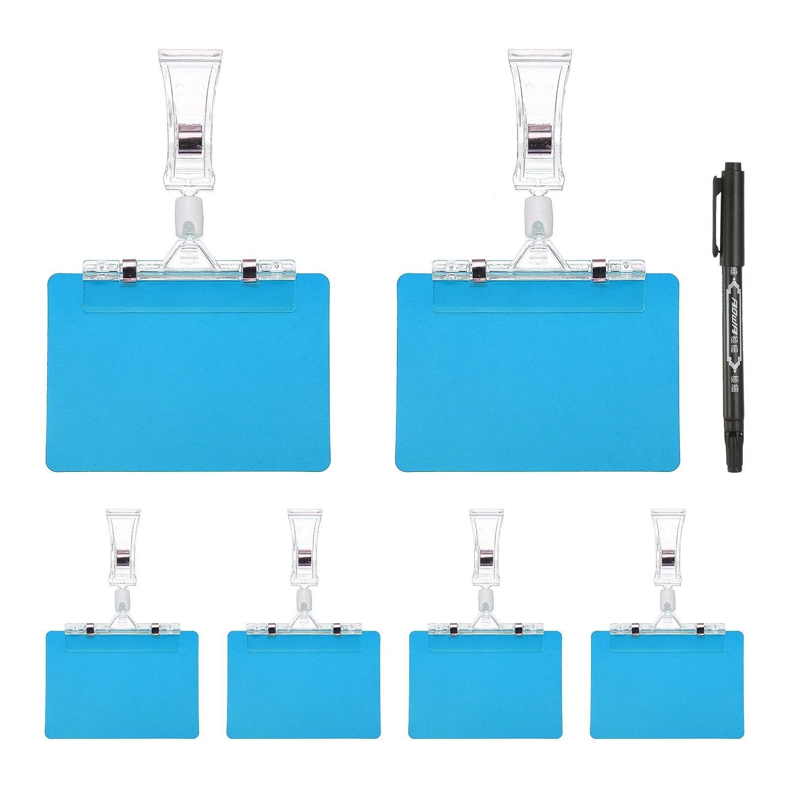 6 Pcs Sign Holders with Blue A7 Plastic Cards & Erasable Marker, Transparent