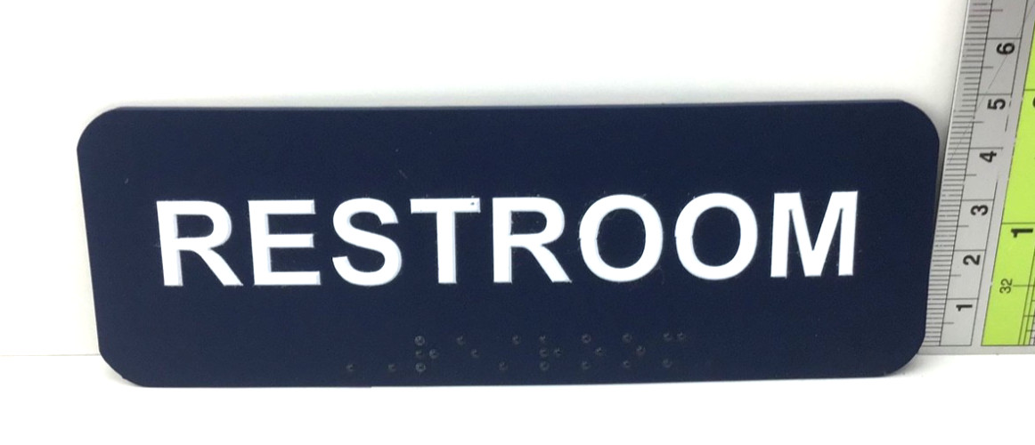 Restroom sign 6″ x 2″ with Braille ( Dark Blue )