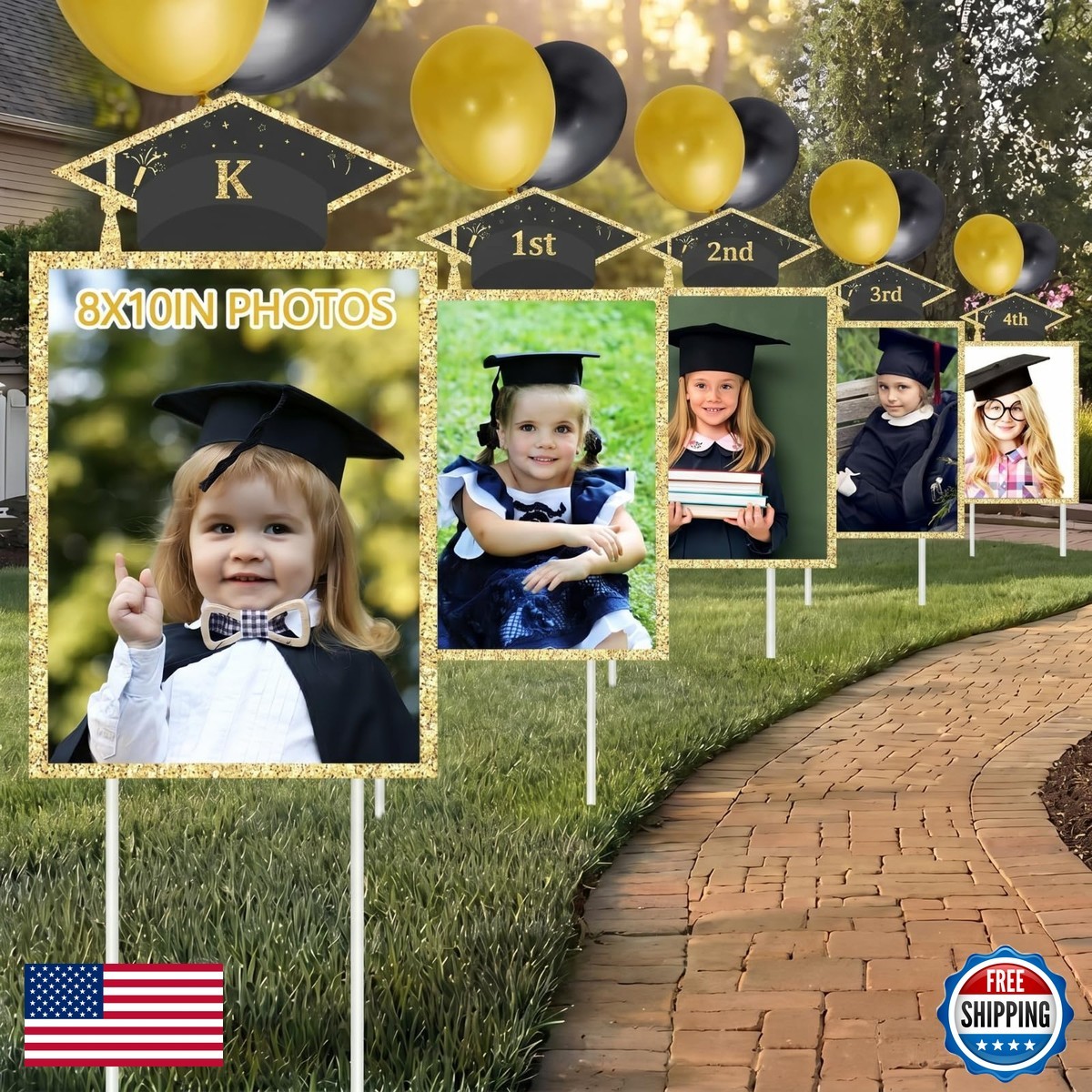 Memorywuu 13 Pcs Glitter K-12 Graduation Photo Yard Signs Stakes, Class 2026