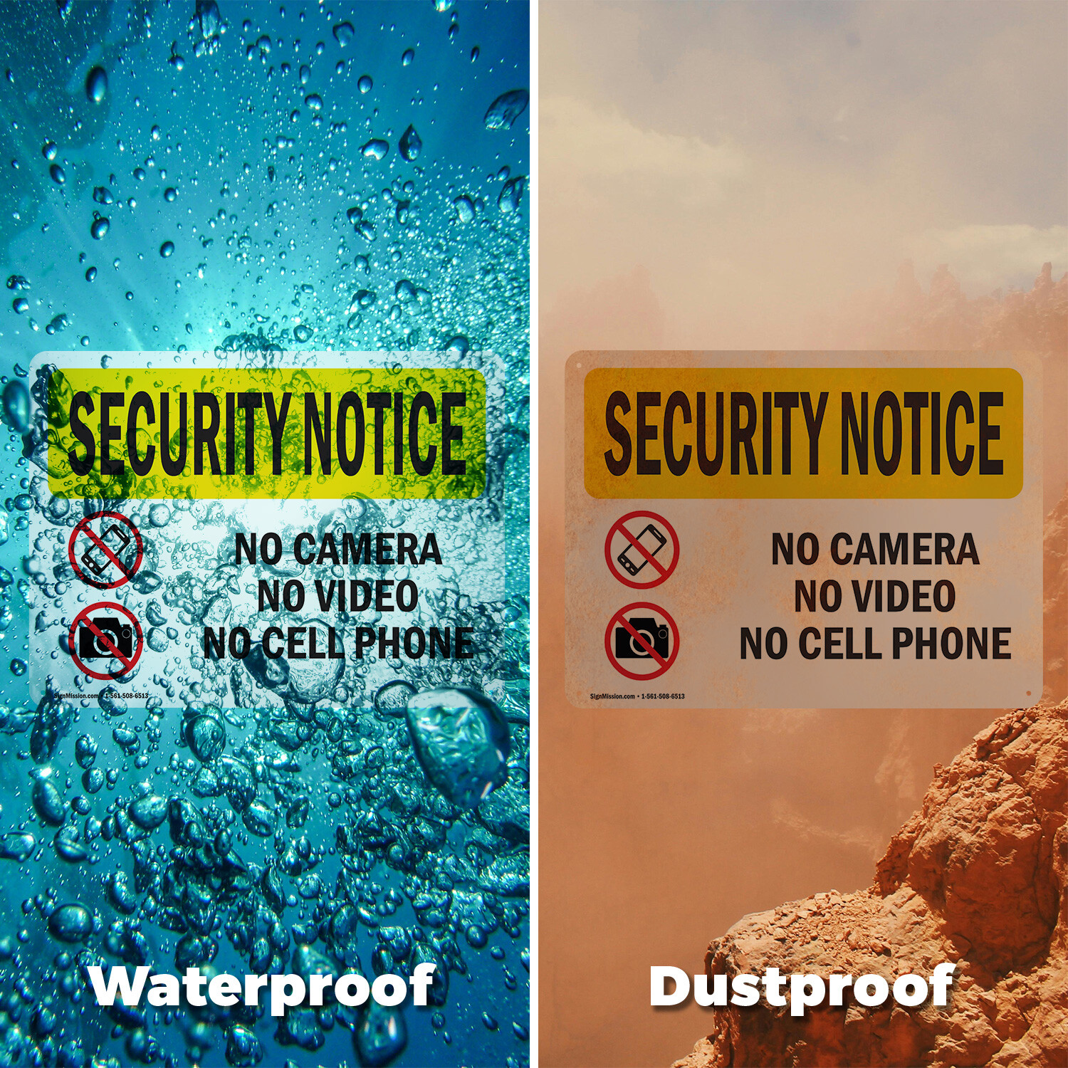 (2 Pack) No Camera No Video No Cell Phone OSHA Security Notice Sign Decal Metal