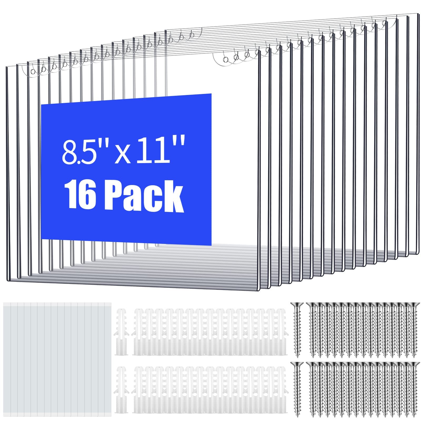 16 Pieces Acrylic Sign Holder 8.5 X 11 Wall Mount Small Signage, clear