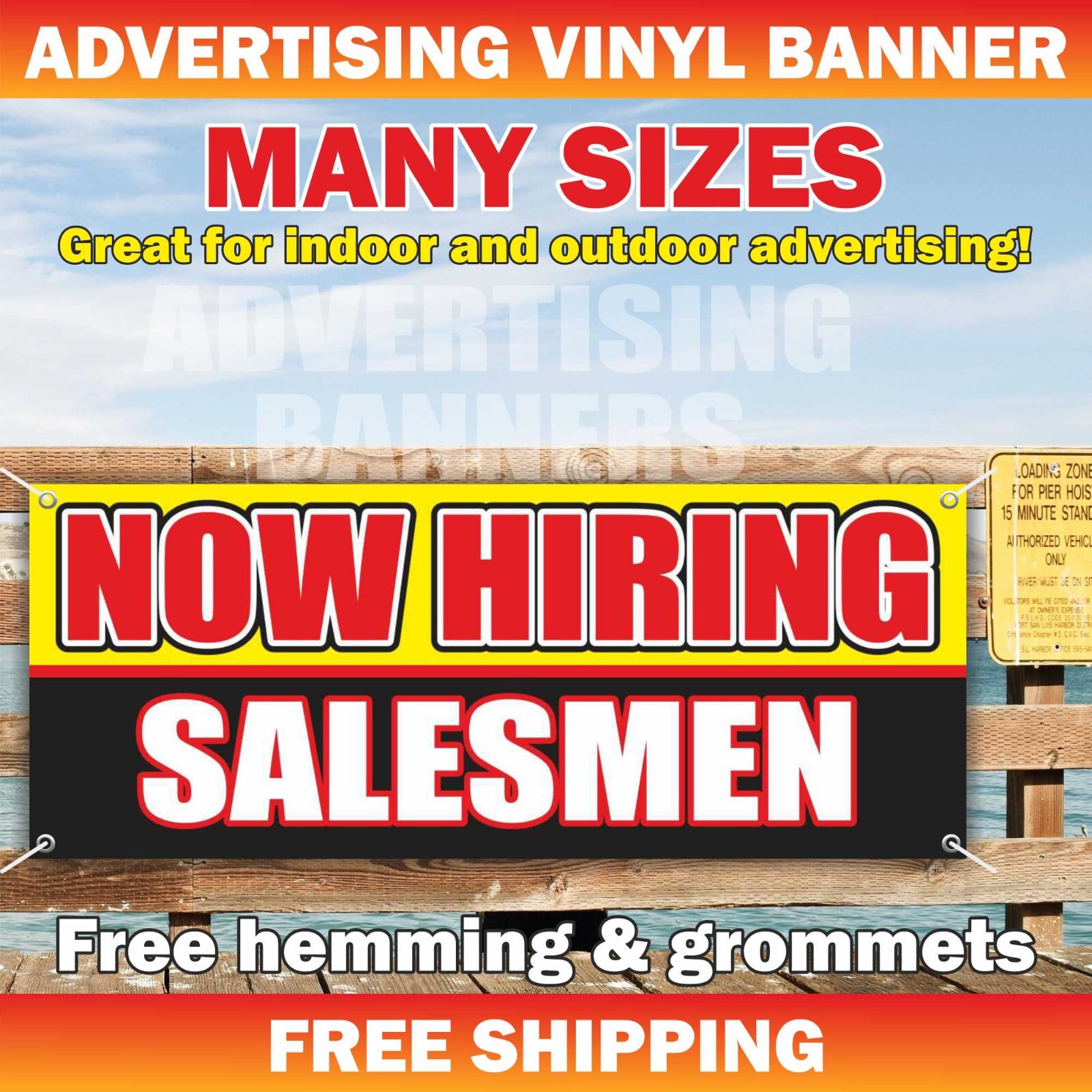 NOW HIRING SALESMEN Advertising Banner Vinyl Mesh Sign working job welcome