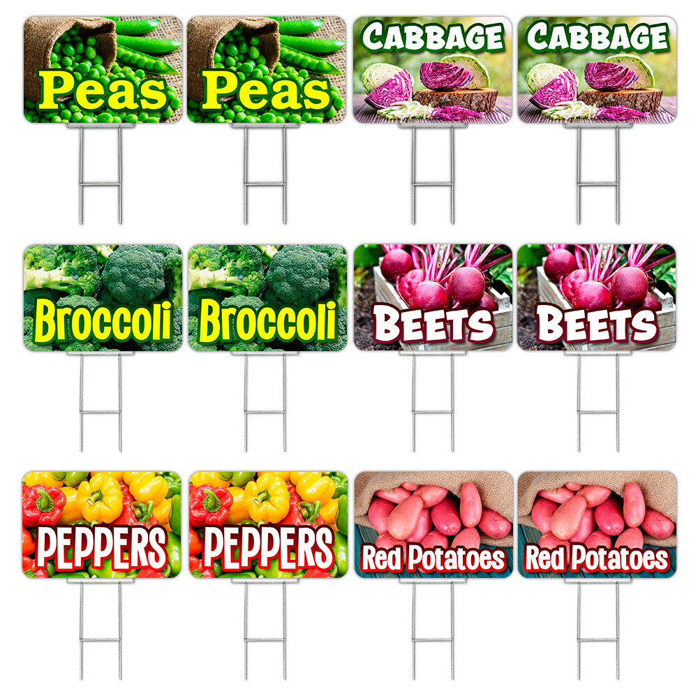 Assorted Produce Set 2 12 Pack Yard Signs – Each Sign is 24″ x 16″ Single-Sided