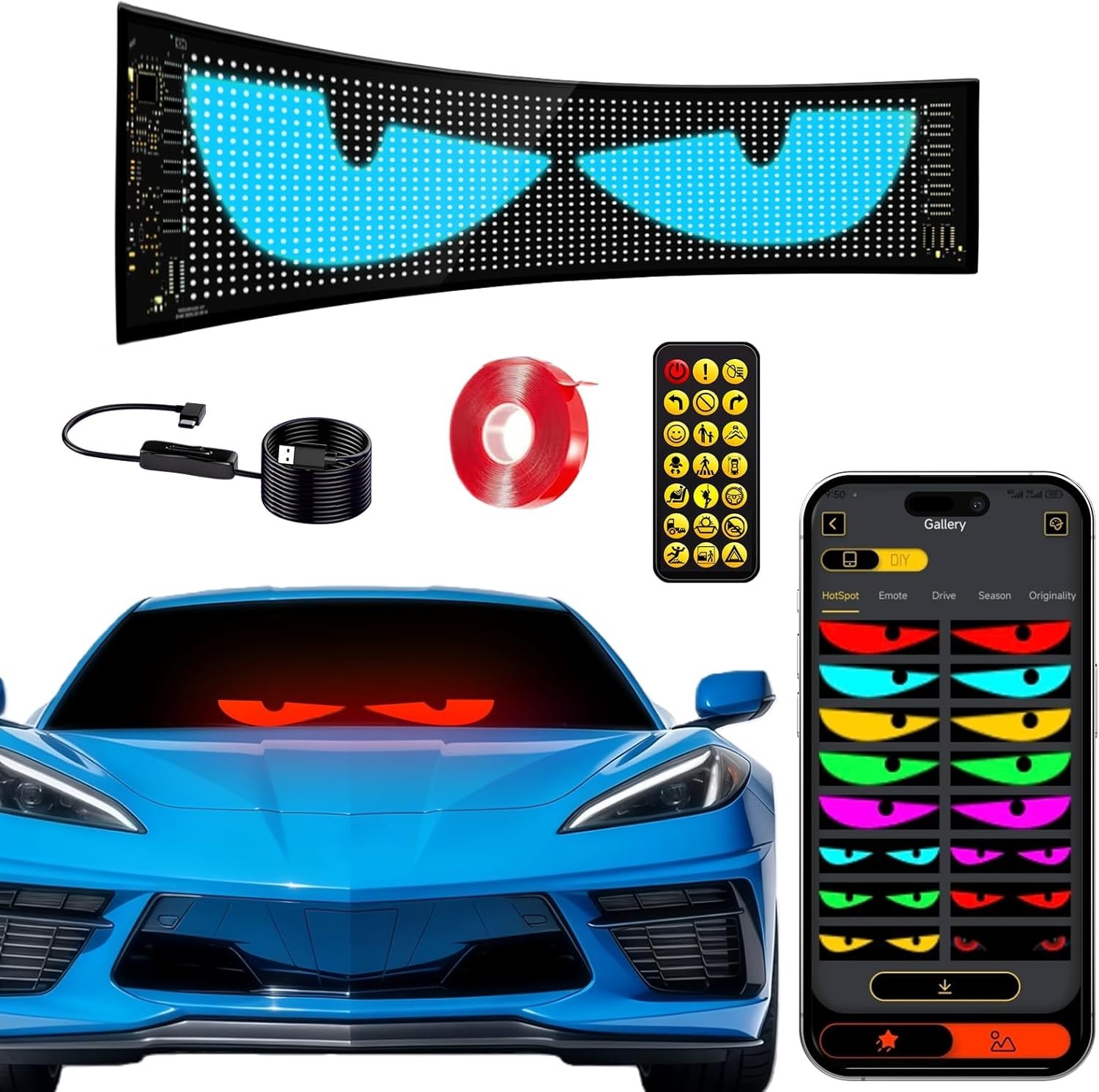 Dynamic 14”x4” Waterproof LED Sign for Cars with Multiple Scrolling Modes