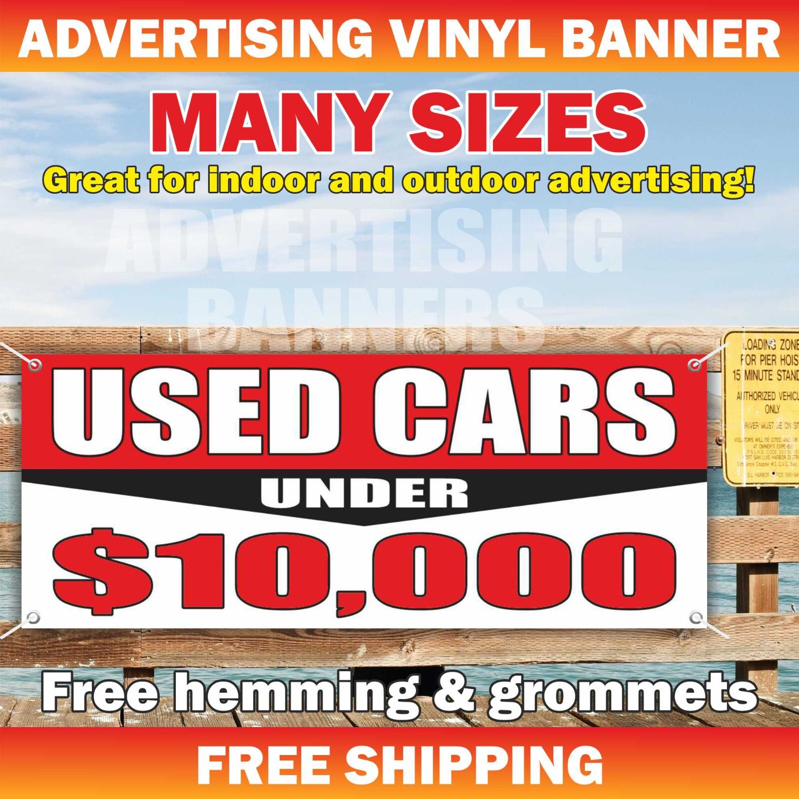 USED CARS UNDER $10,000 Advertising Banner Vinyl Mesh Sign Service AUTOS USADOS