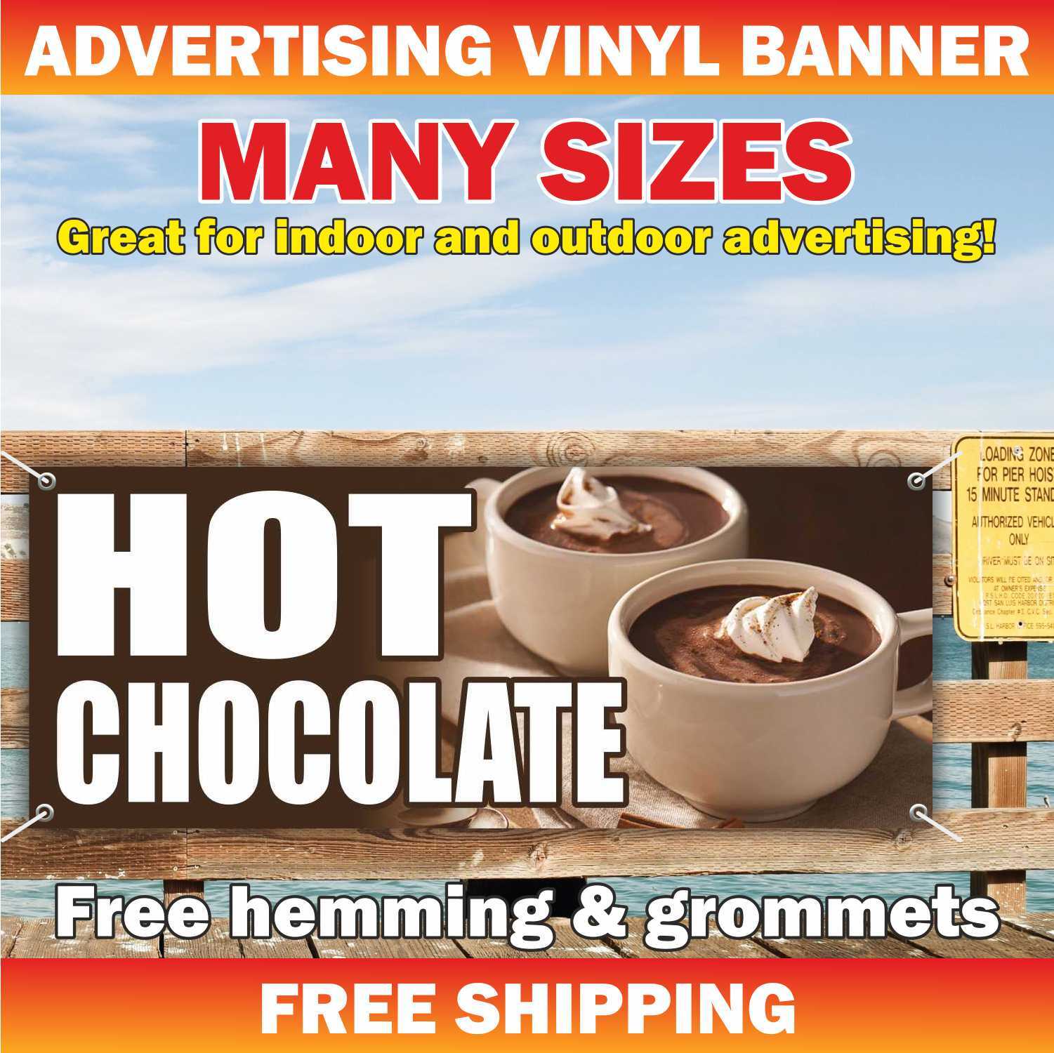 HOT CHOCOLATE Advertising Banner Vinyl Mesh Sign coffee cappuccino cocoa tea bar