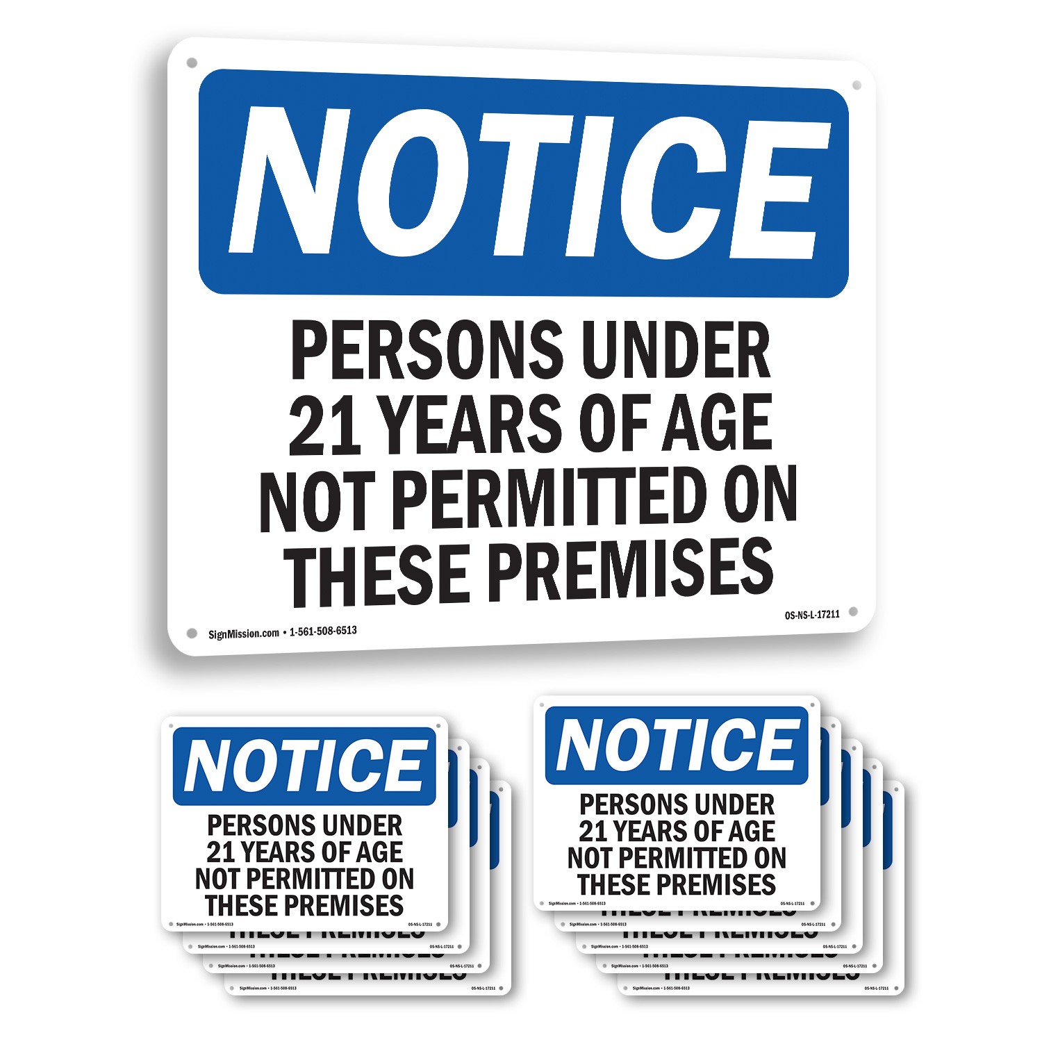 Persons Under 21 Years Of Age Not Permitted OSHA Notice Sign, Decal 5 or 10 Pack