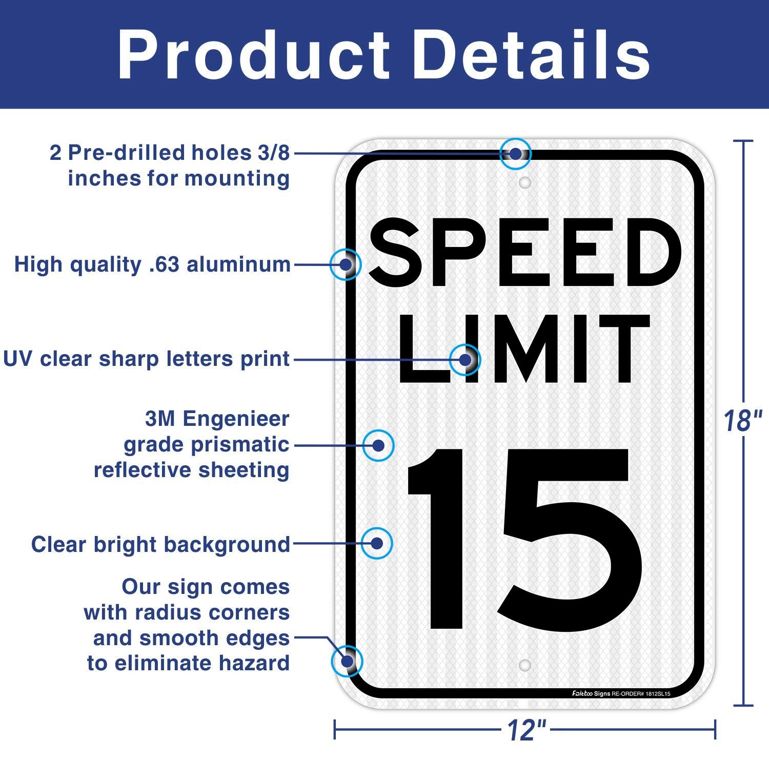 4 pack Speed Limit 15 MPH Sign, 18 x 12 Inches Engineer Grade Reflective Shee…