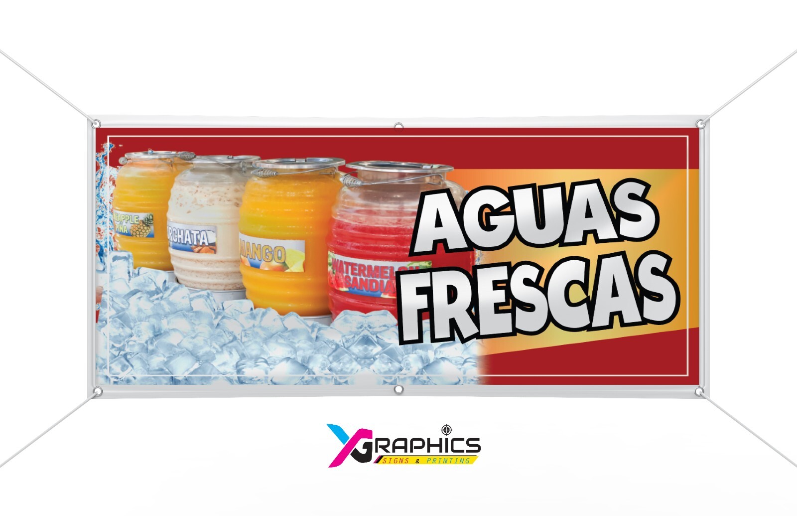 Aguas Frescas Banner advertising Sign. Full color Outdoor Sign Horchata Banner