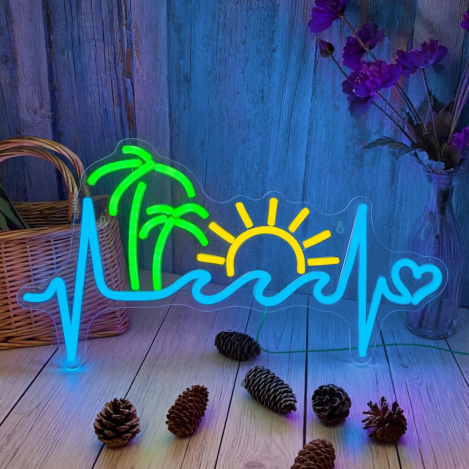 Tropical Sunset Neon Sign, Dimmable Palm Tree Sunrise Wave LED Neon Lights fo…