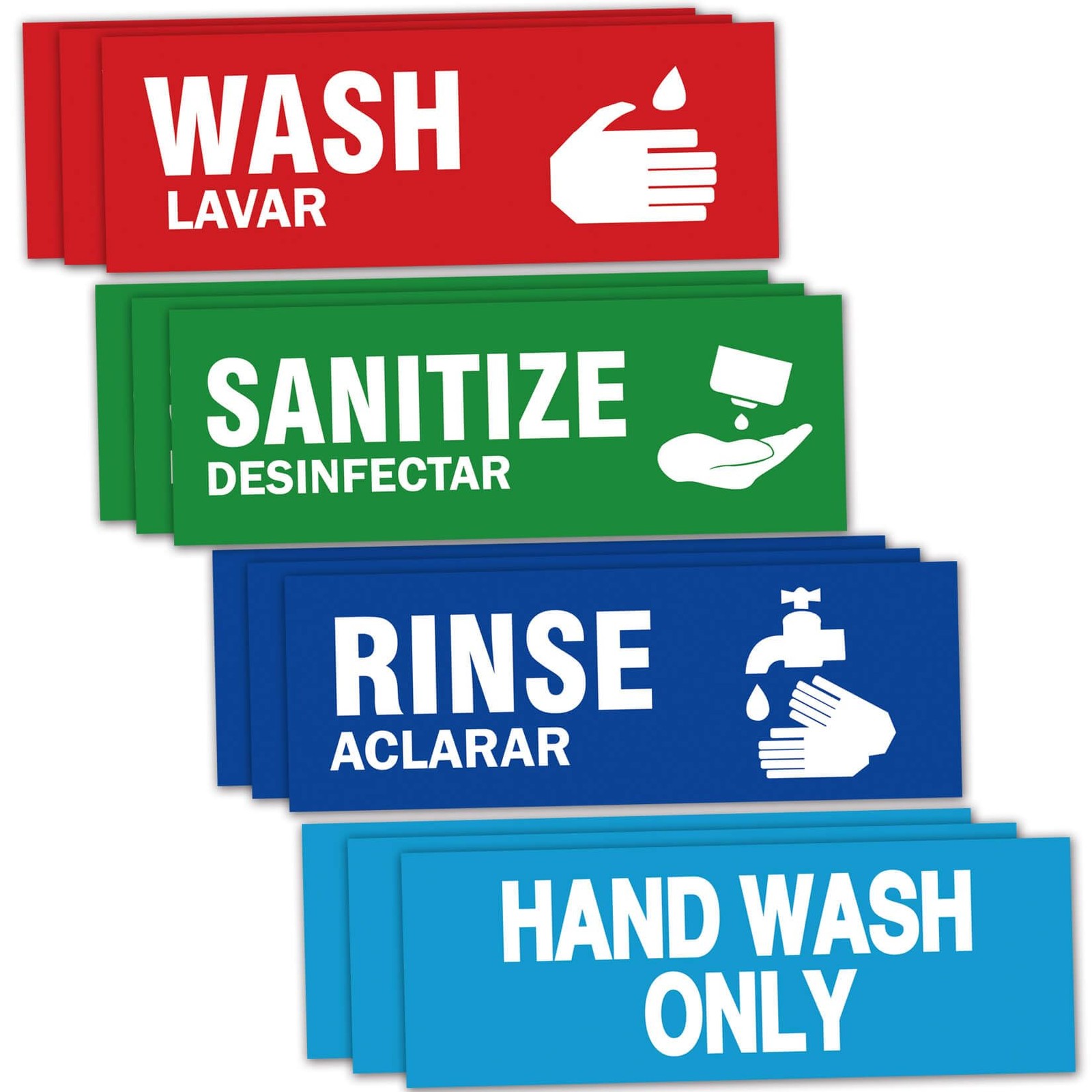 12 Pack Wash Rinse Sanitize Sink Labels, Hand Wash Only Sign, 3 Compartment S…