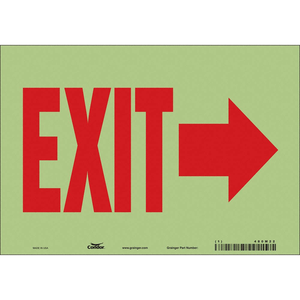 CONDOR 480M22 Safety Sign,14 inx10 in,Glow Vinyl 480M22