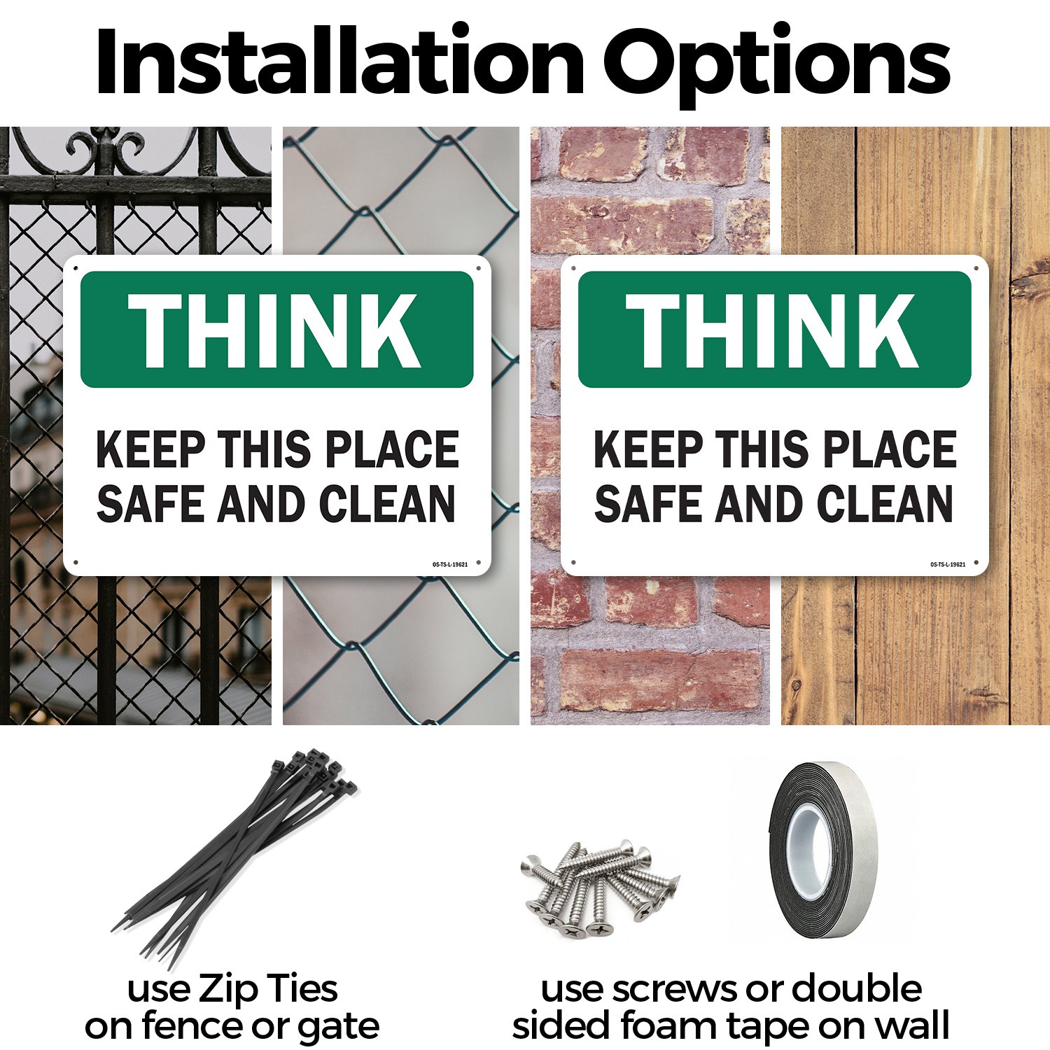 Keep This Place Safe and Clean OSHA Think Sign Metal Plastic, Decal 5 or 10 Pack