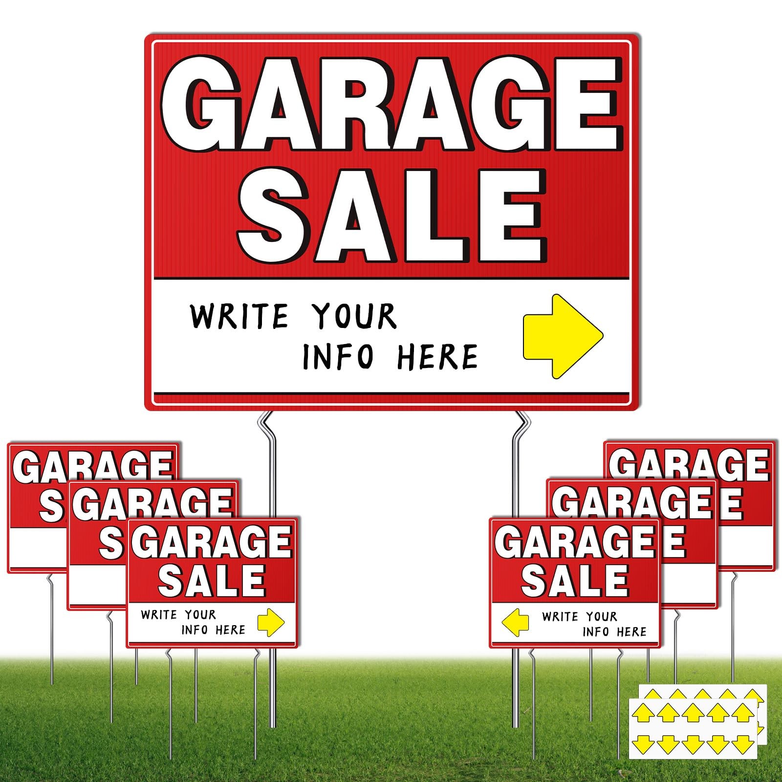 7 Pcs Garage Sale Sign With Metal Stakes, 17″ x 13″, Double-Sided With 20 Dir…