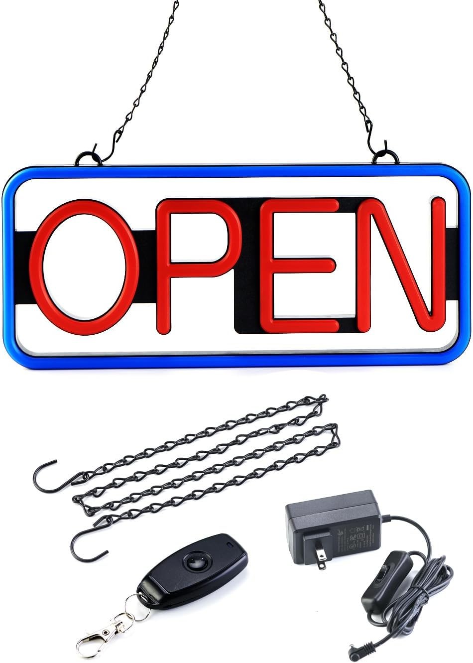 Brittech 21” LED Neon Open Sign – Remote Control, Bright Blue/Red Display
