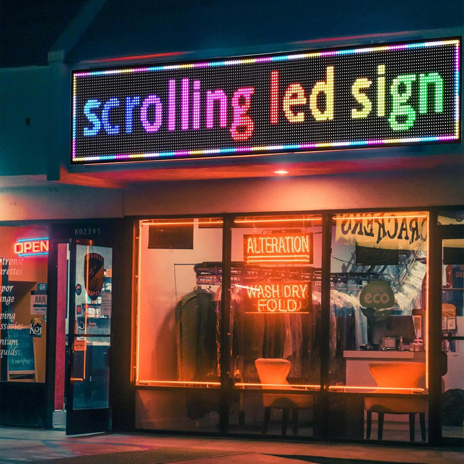 Bright Programmable LED Sign 77″x14″ – Custom Scrolling Message Display