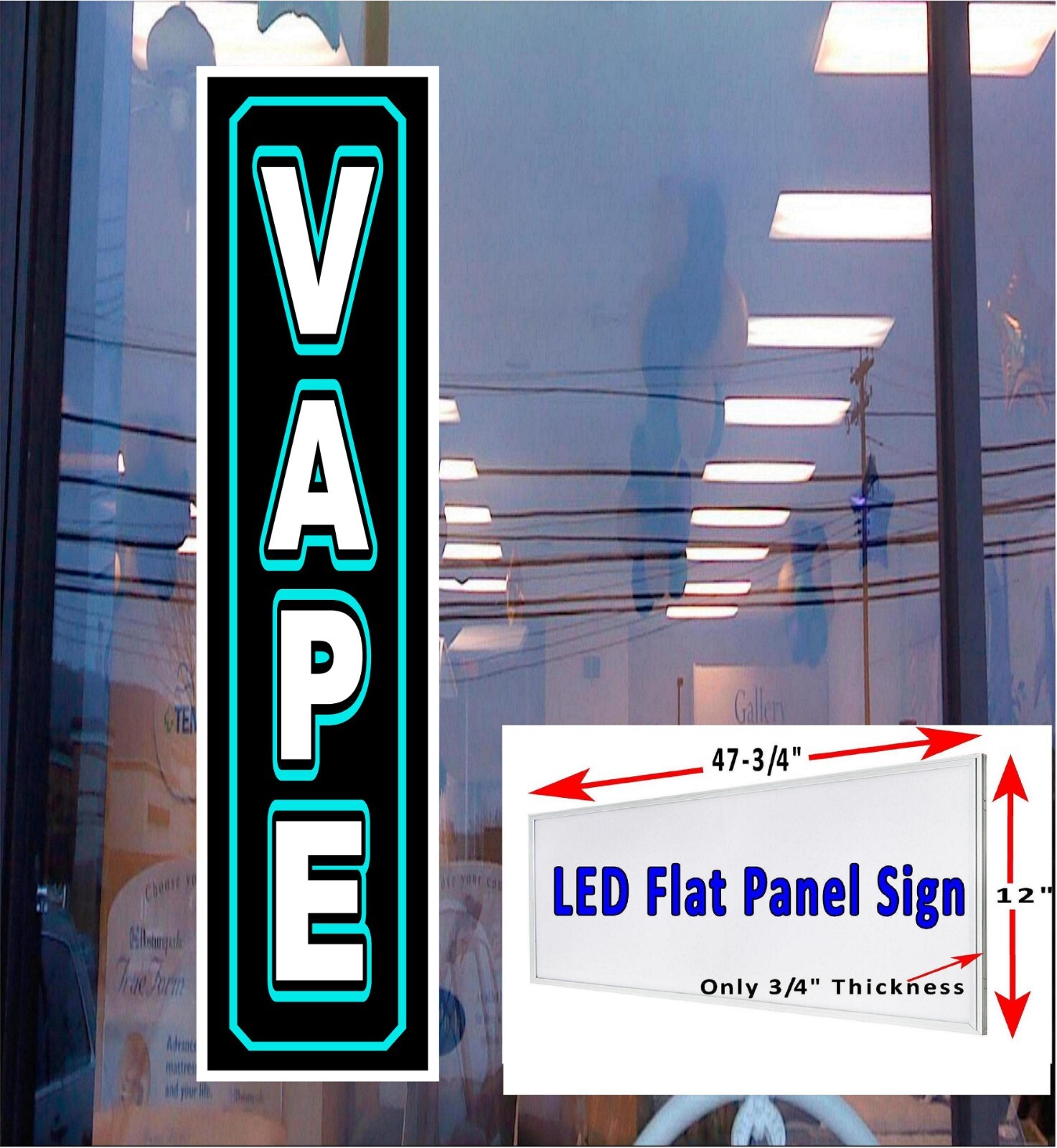 VAPE Led light box window Sign 48″x12″