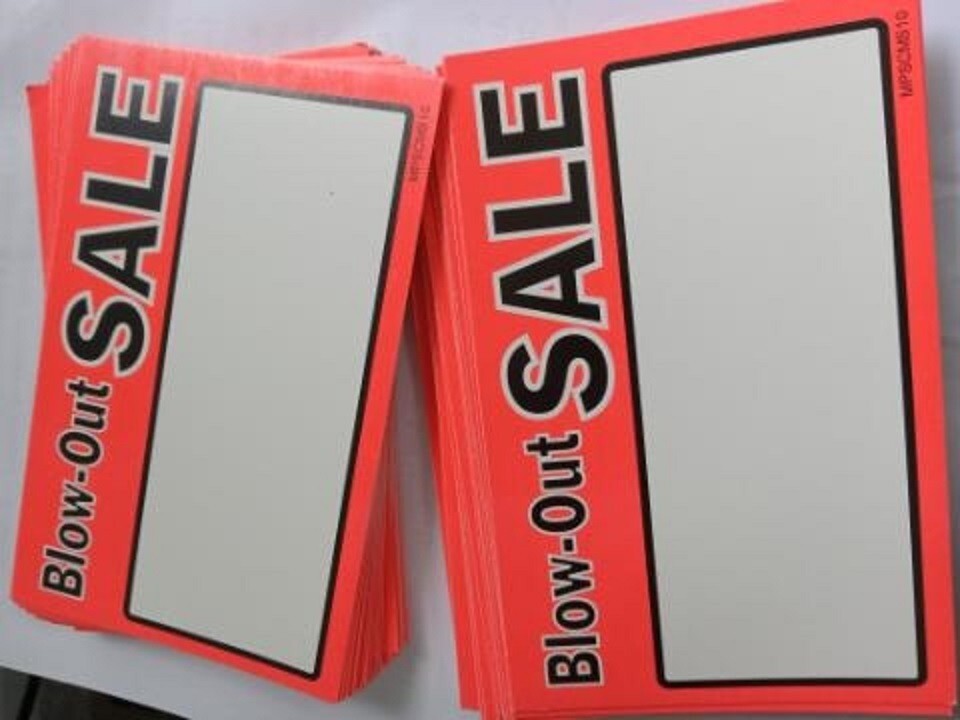 “Blow Out Sale” Retail Advertising 3×5 Cards – 100 count