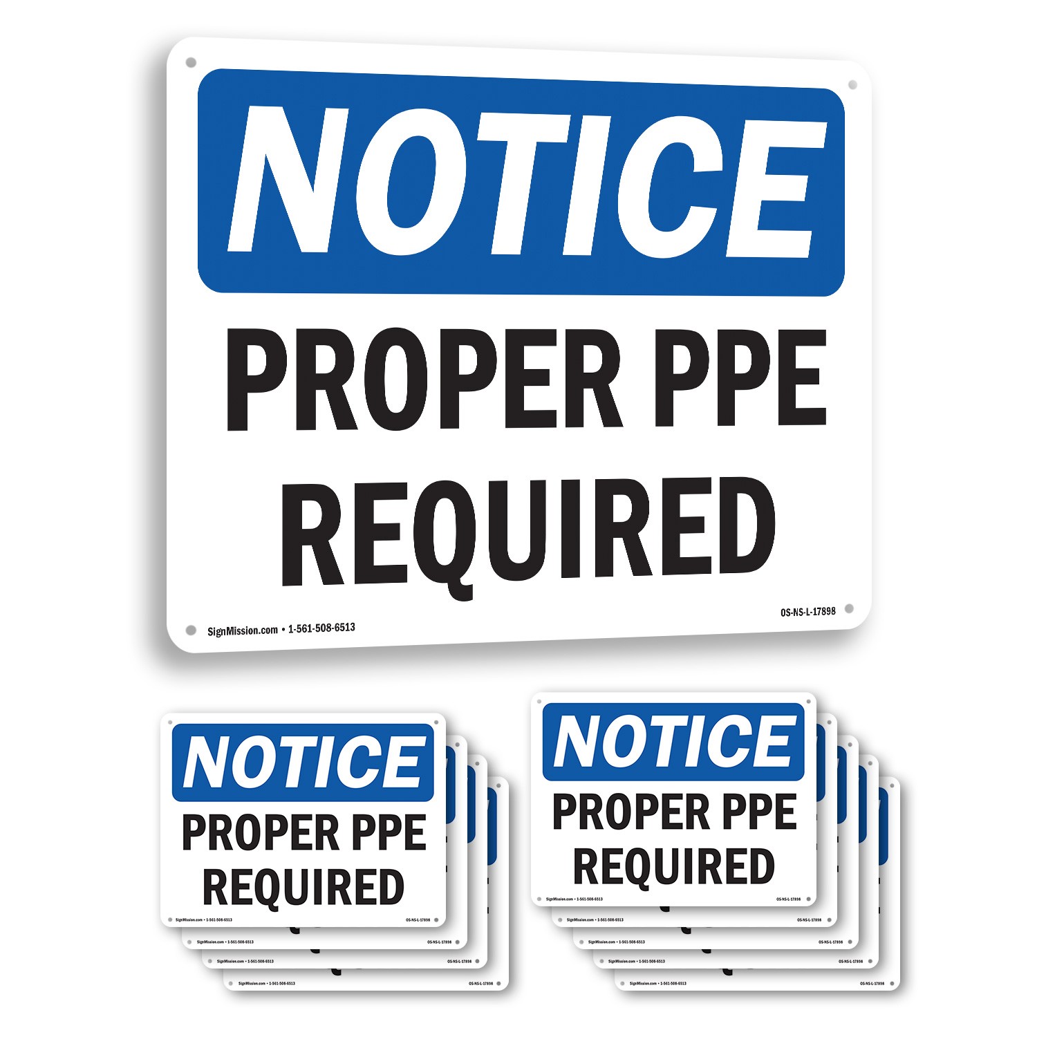 Proper PPE Required OSHA Notice Sign Metal, Plastic, Or Decal – 5 or 10 Pack