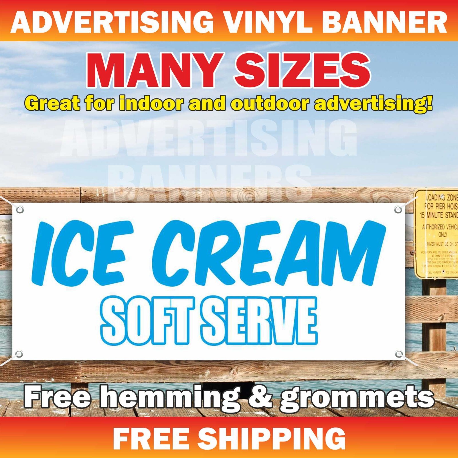 SOFT SERVE ICE CREAM Advertising Banner Vinyl Mesh Sign Flag Flavors Shaved ice