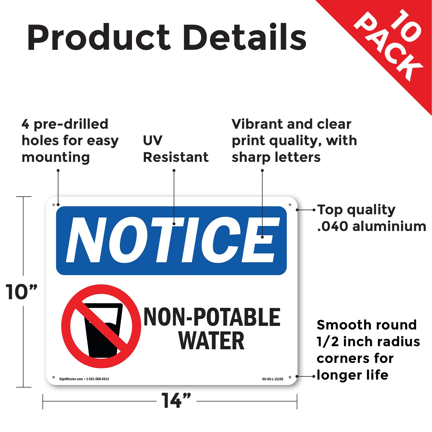 Non OSHA Notice Sign Metal, Plastic, Or Decal – 5 or 10 Pack