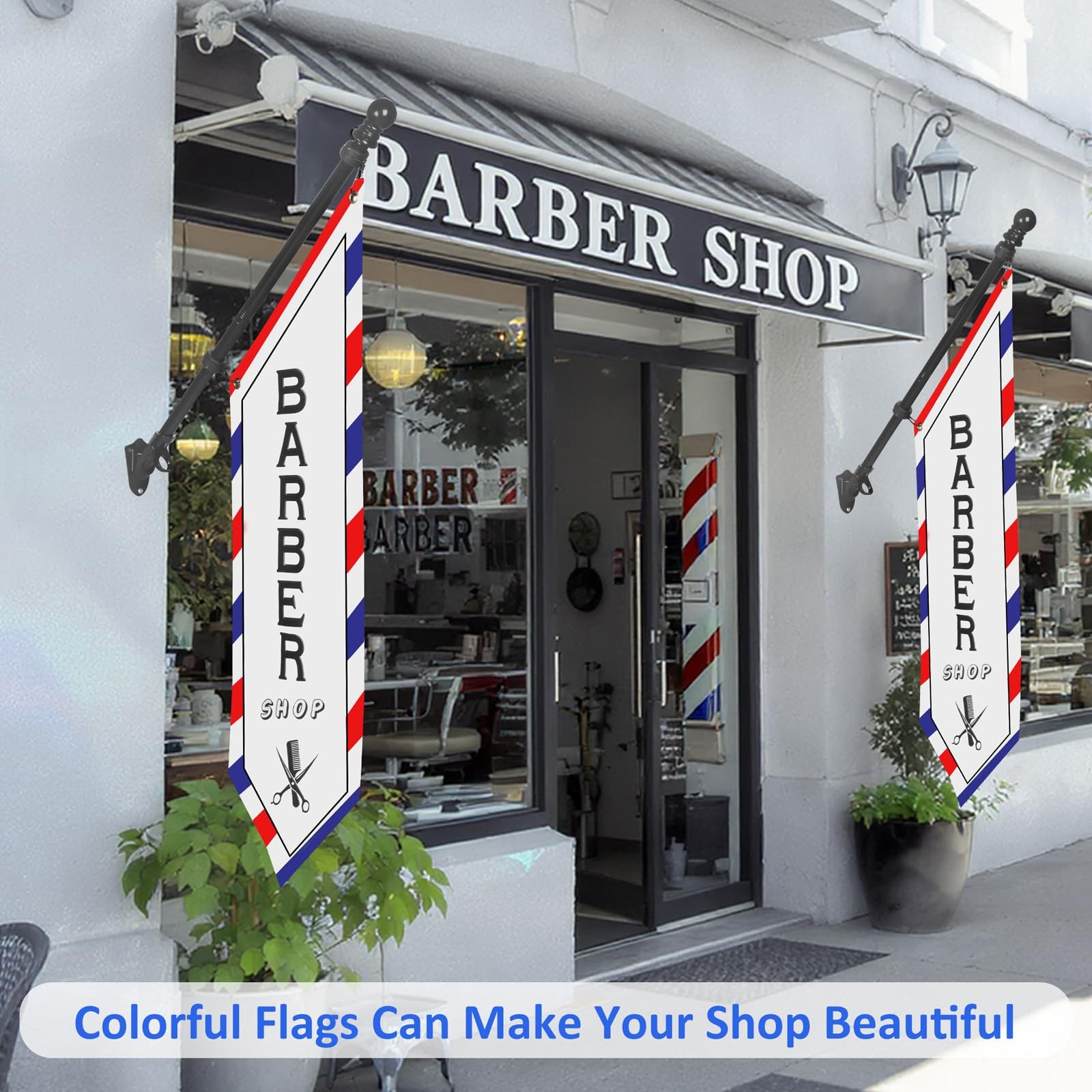 Outdoor Barber Shop Banner Sign – 42×12 DoubleSided HeavyDuty Canvas with Pol…